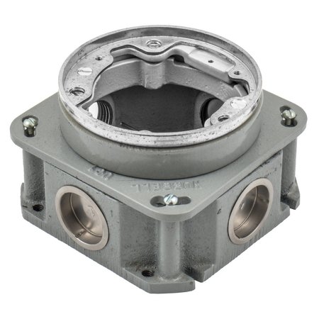 Hubbell Wiring Device-Kellems 1-Gang, Round, Cast Iron Box, Deep, Fully Adjustable, Single Service, Aluminum Top BA2536